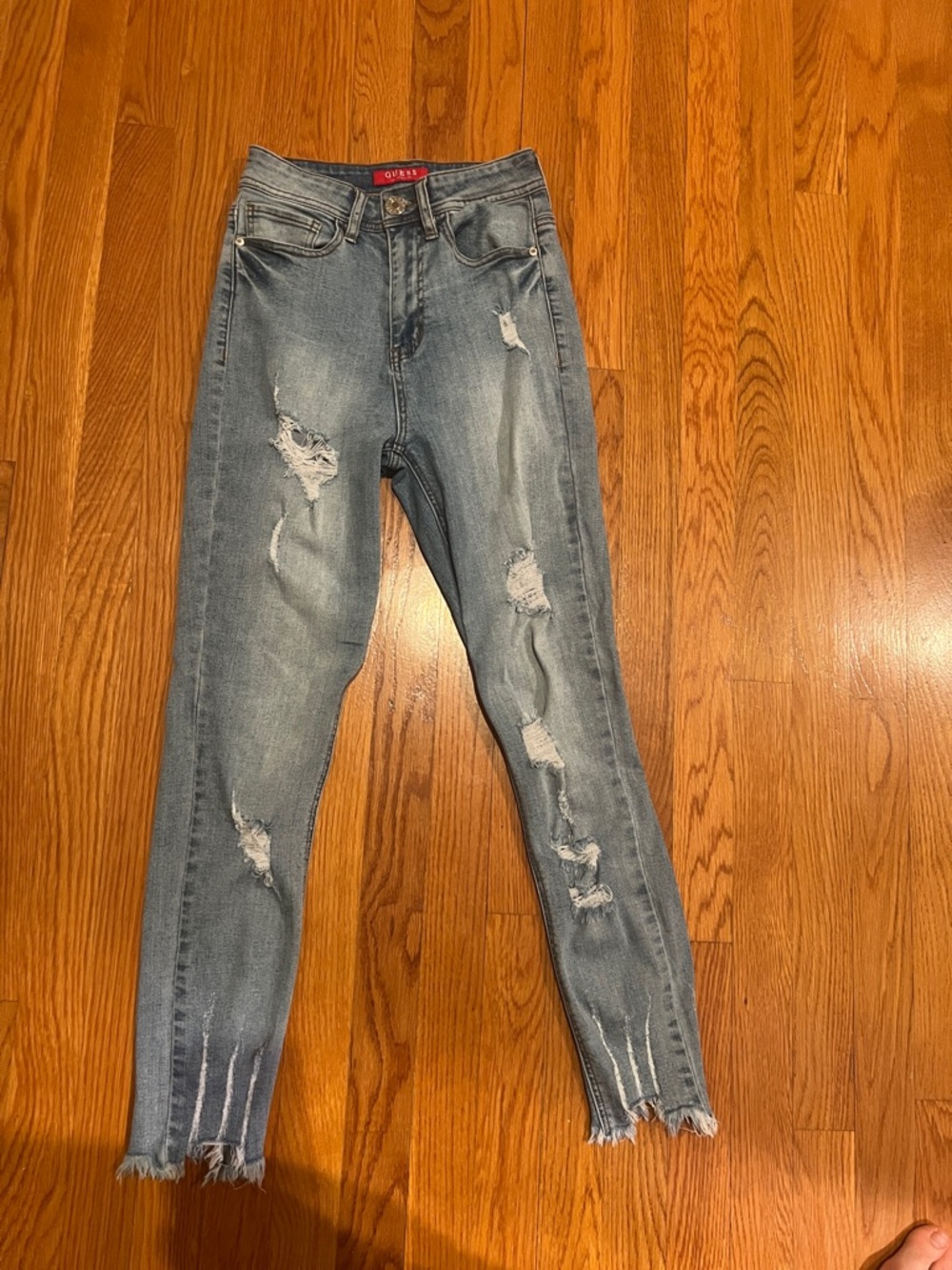 Guess Light Blue Distressed High-Rise Skinny Jeans